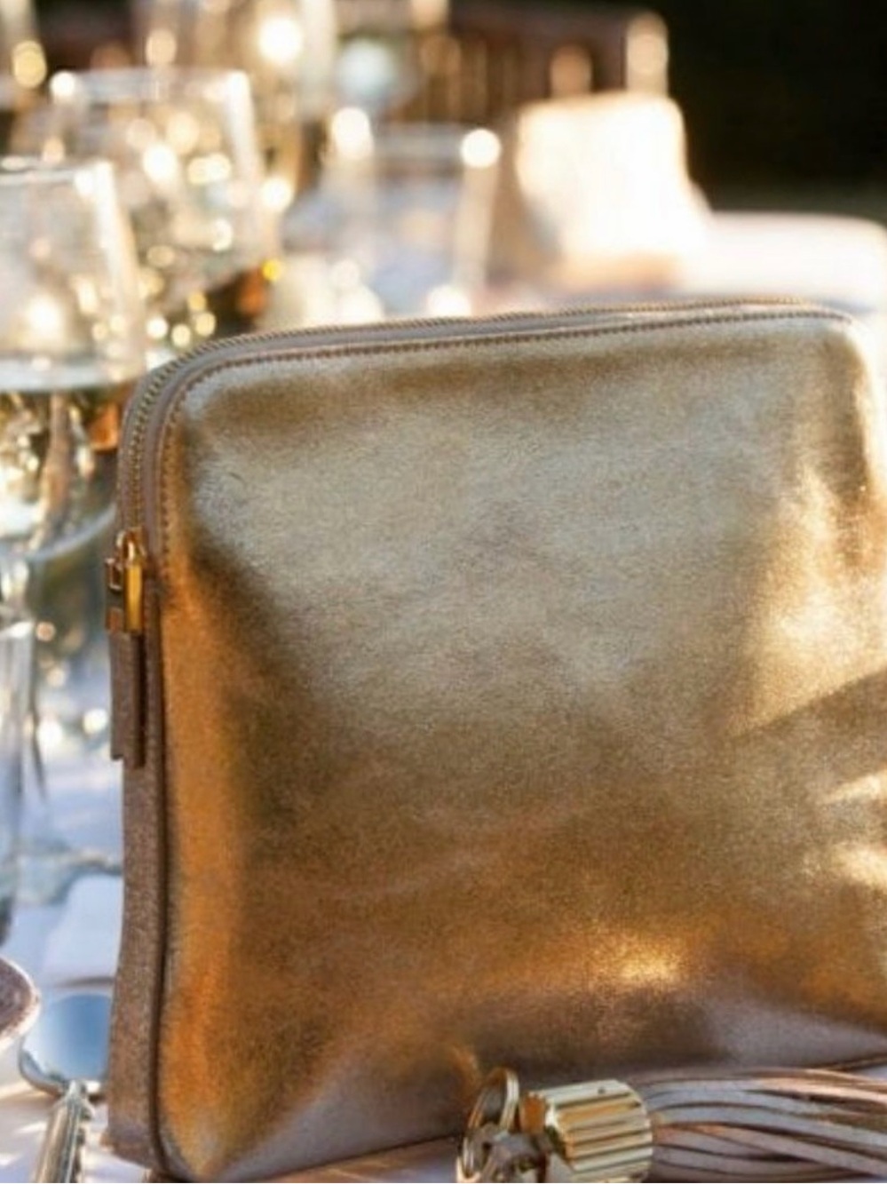 India Hicks Insider Gold Crackle Leather Clutch Wristlet